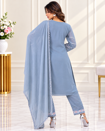 Zahra-E-Noor : Floral Embroidered Pakistani Suit Set with Dupatta