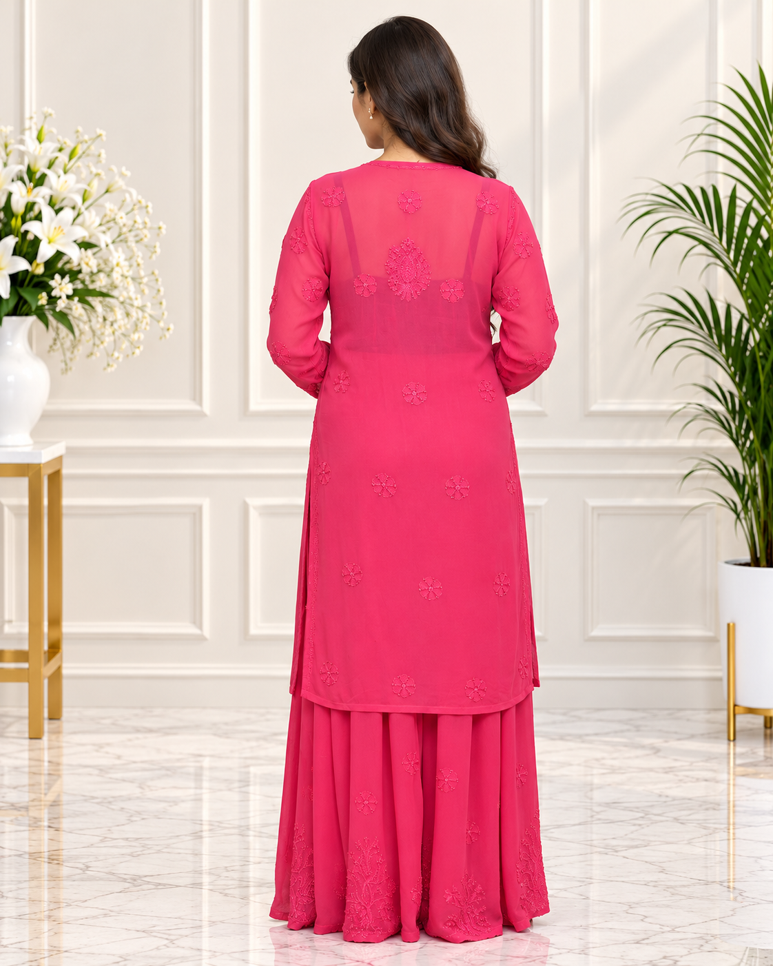 Noor-e-Lucknow - Fuchsia Pink Chikankari Sharara Set