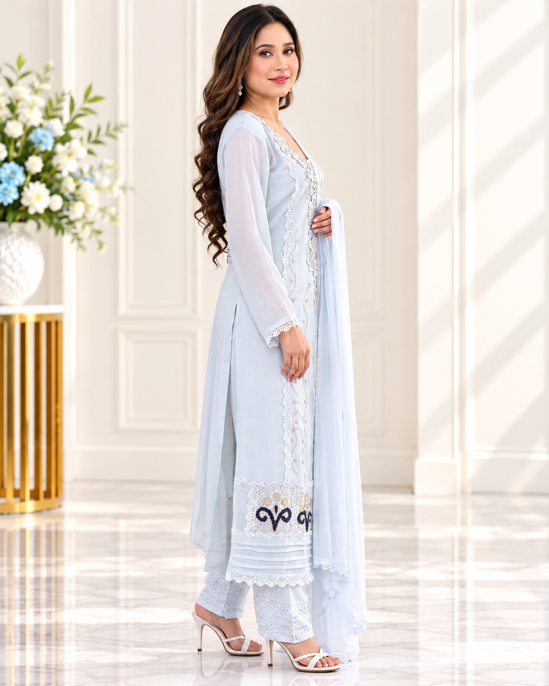 Zahra - e- Noor - Suit Set with Chiffon Dupatta