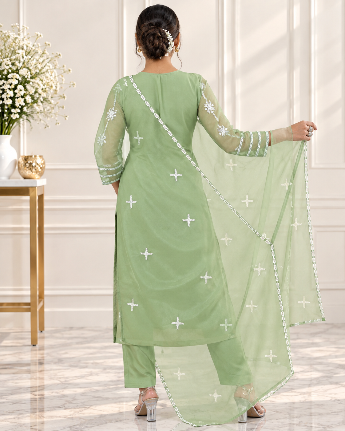 Zahra-E-Noor - Sage Green Embroidered Suit