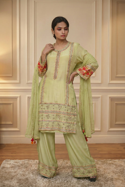 Light Yellow Embroidry Sharara Suit