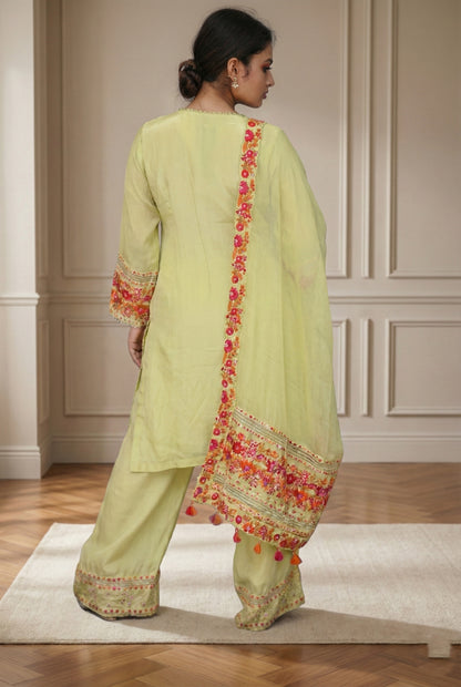 Light Yellow Embroidry Sharara Suit