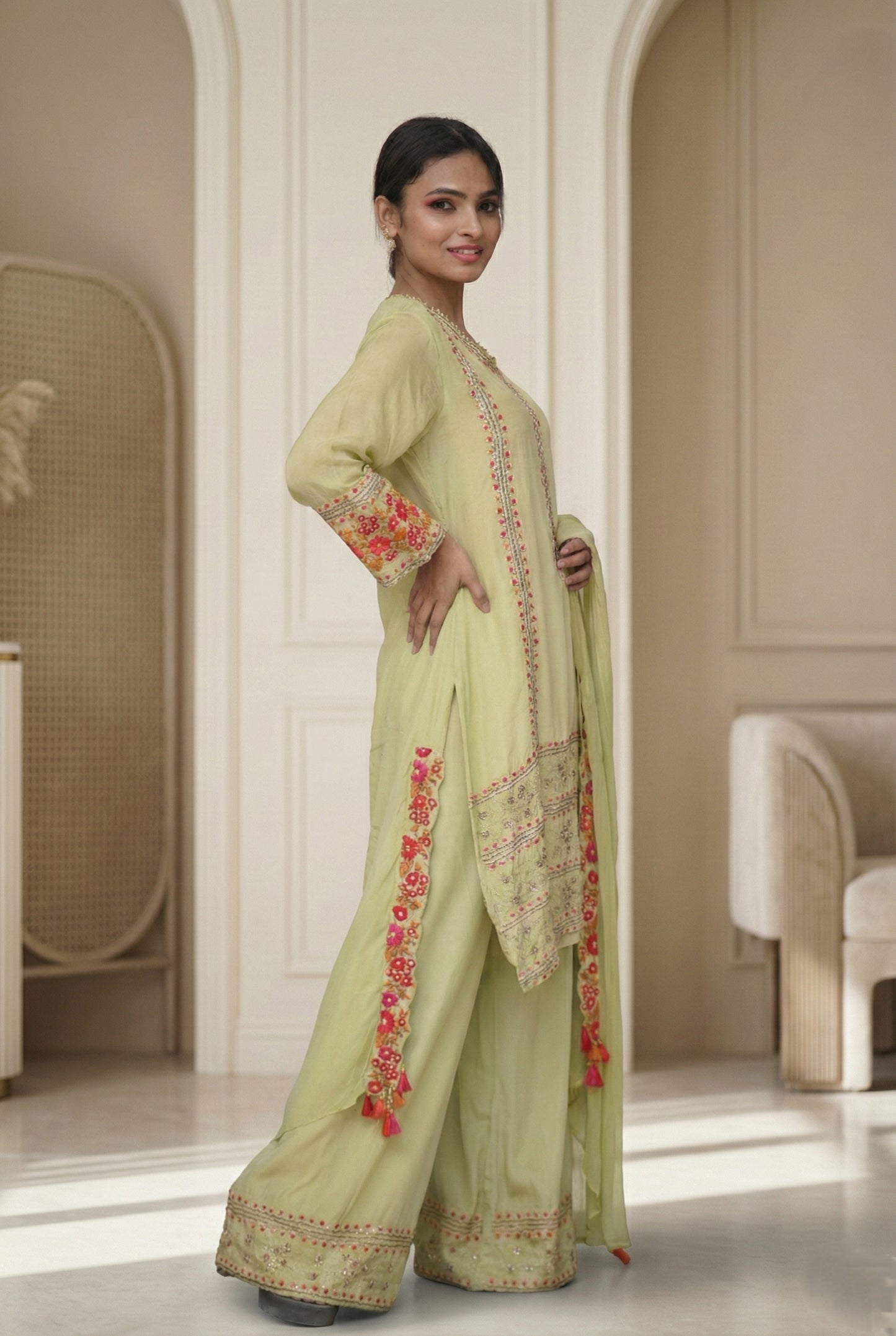 Light Yellow Embroidry Sharara Suit