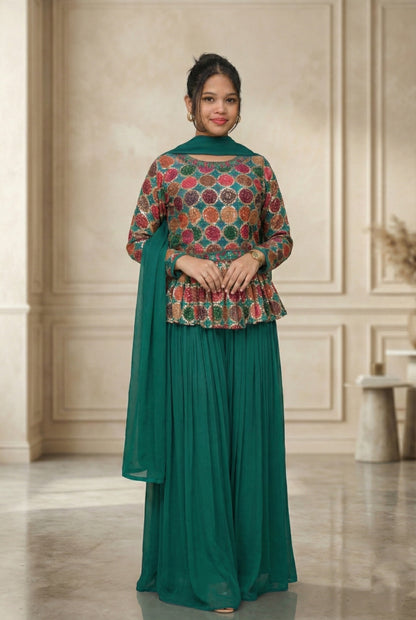 Green Embroidry Sharara Suit