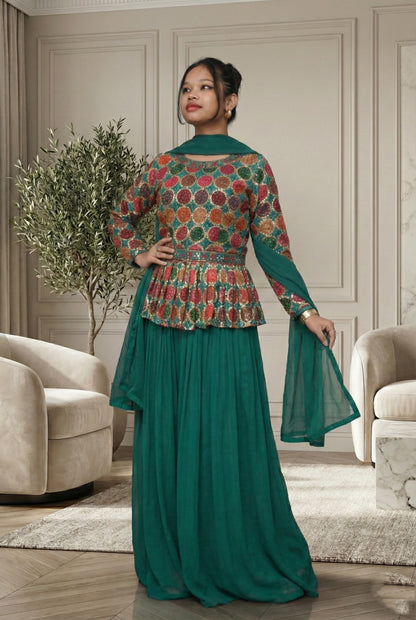 Green Embroidry Sharara Suit