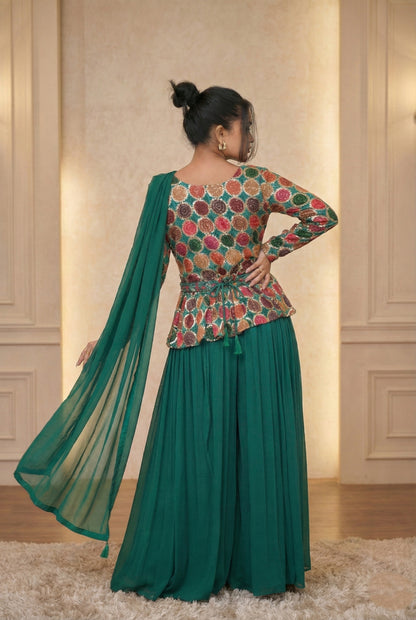 Green Embroidry Sharara Suit