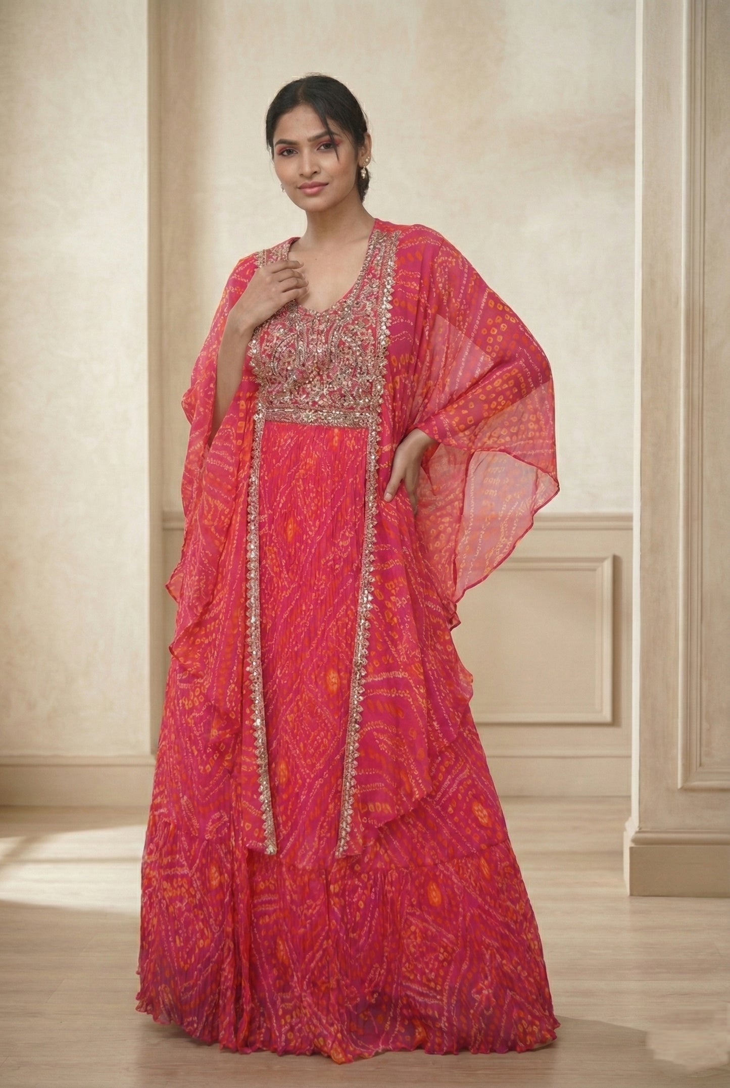 Pink Embrodery Bandhej Suit