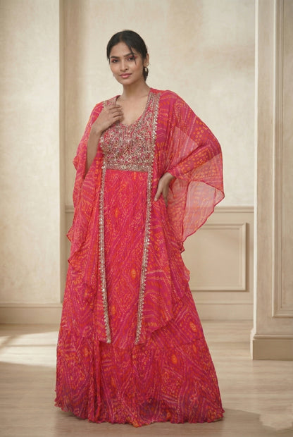 Pink Embrodery Bandhej Suit