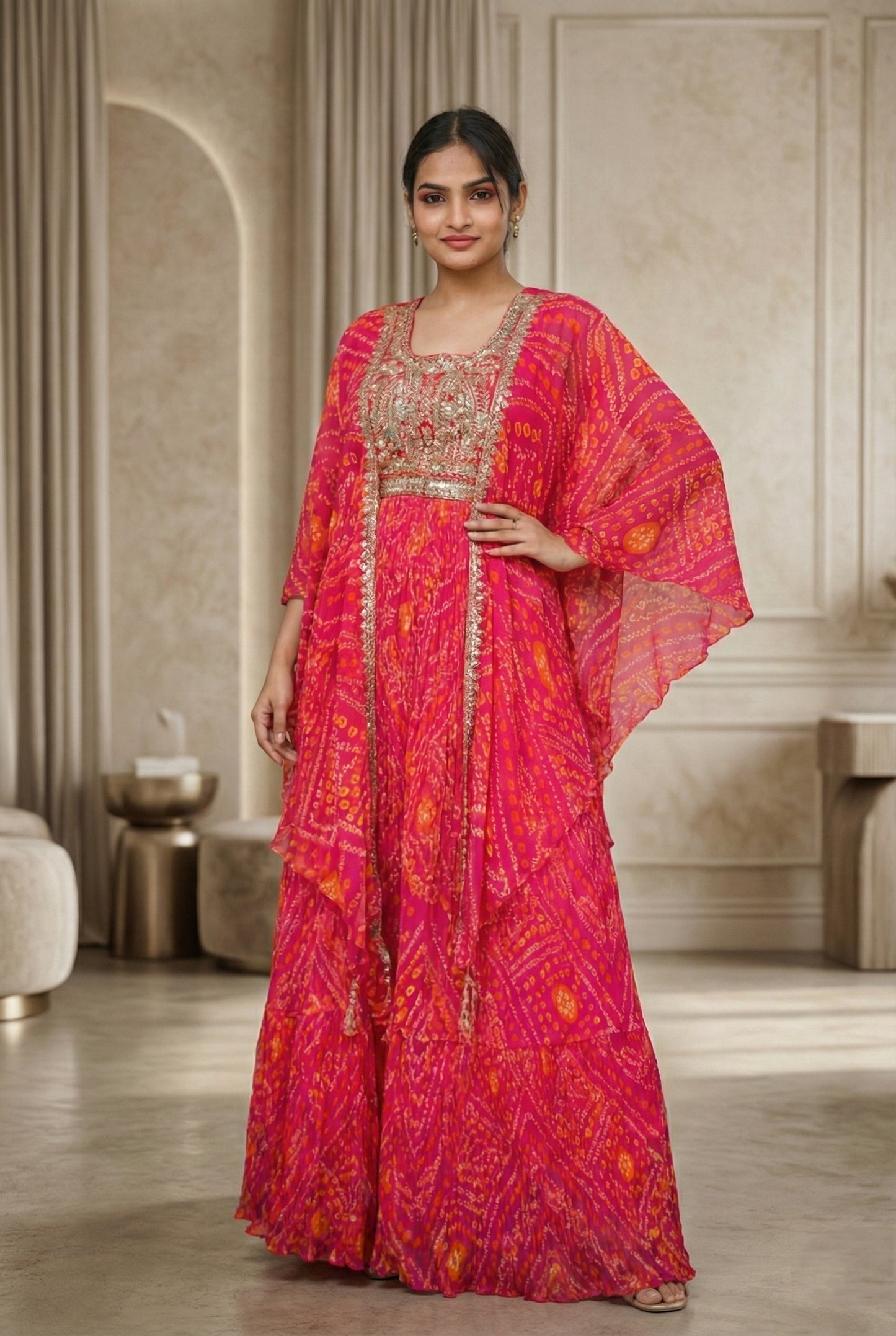 Pink Embrodery Bandhej Suit