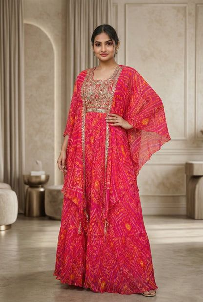 Pink Embrodery Bandhej Suit