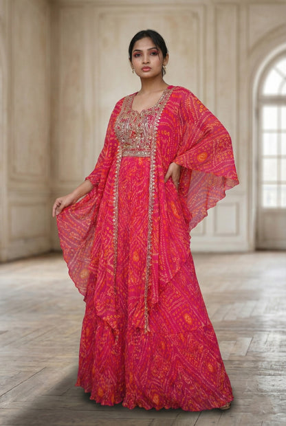 Pink Embrodery Bandhej Suit