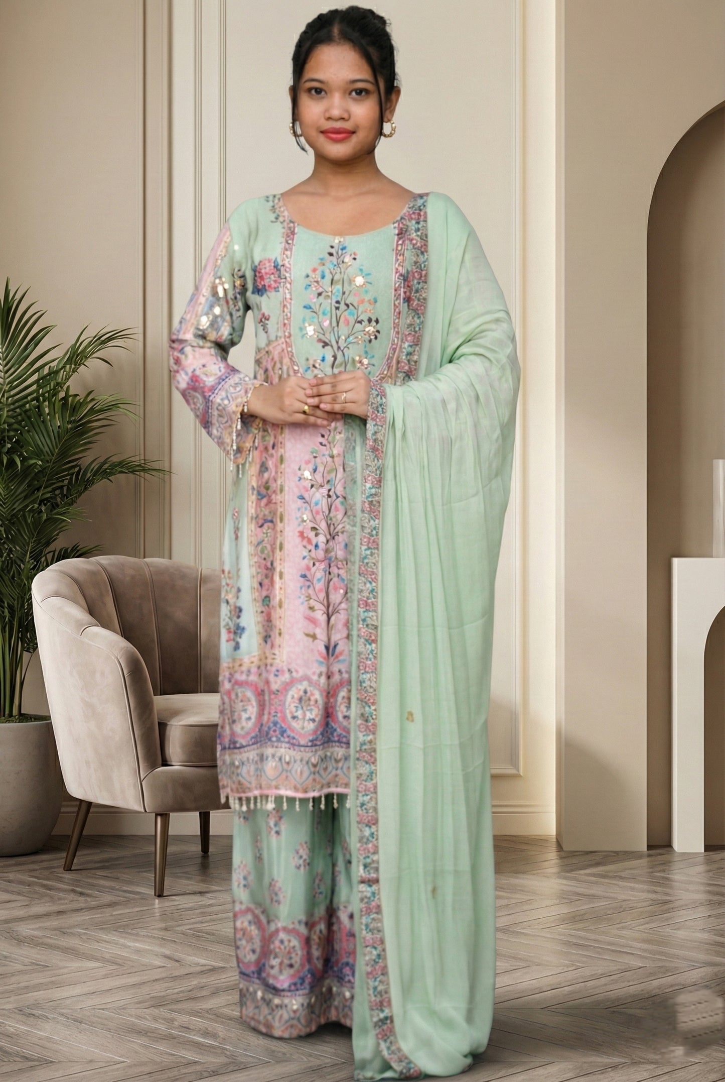 Combined Color Sharara Suit