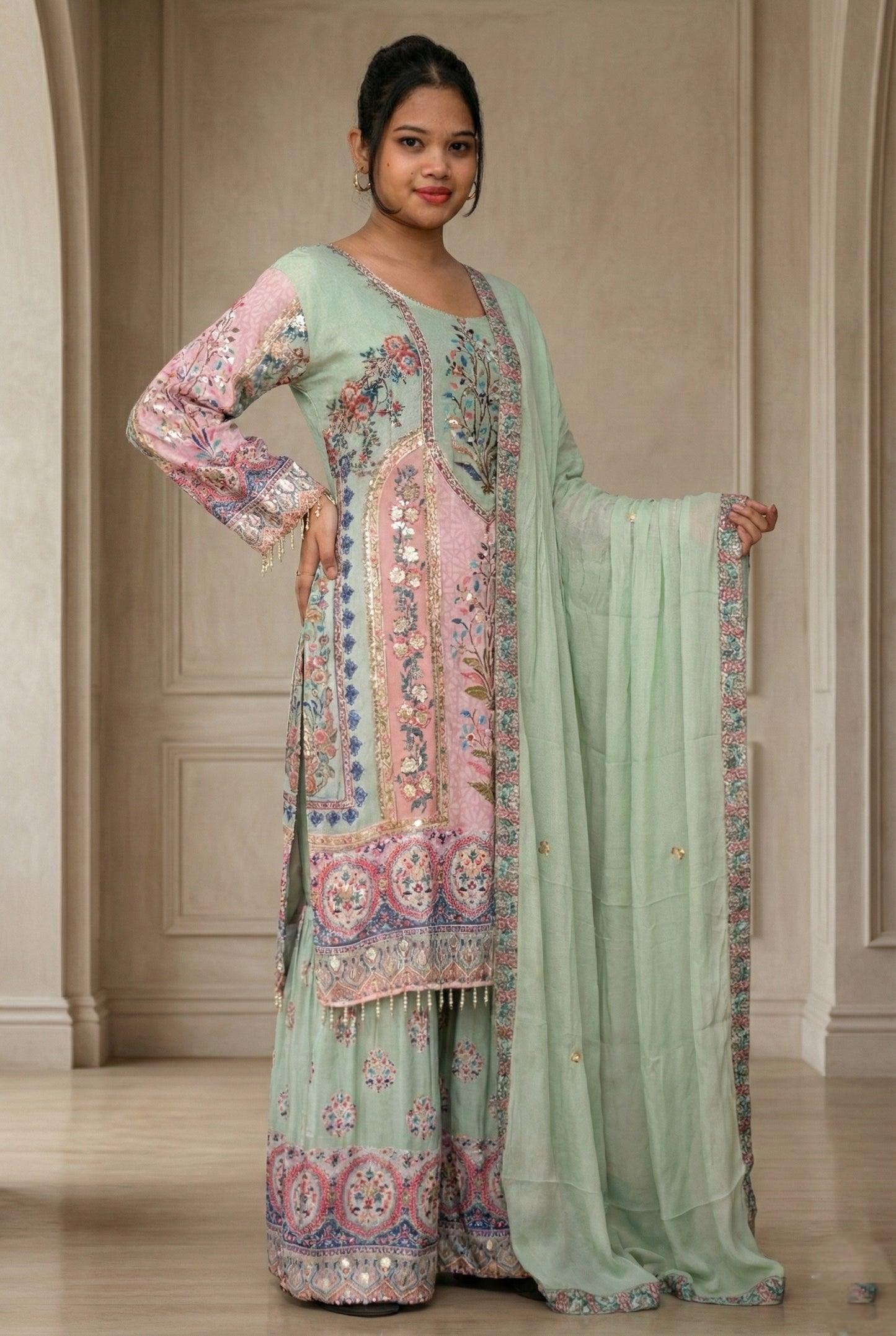 Combined Color Sharara Suit