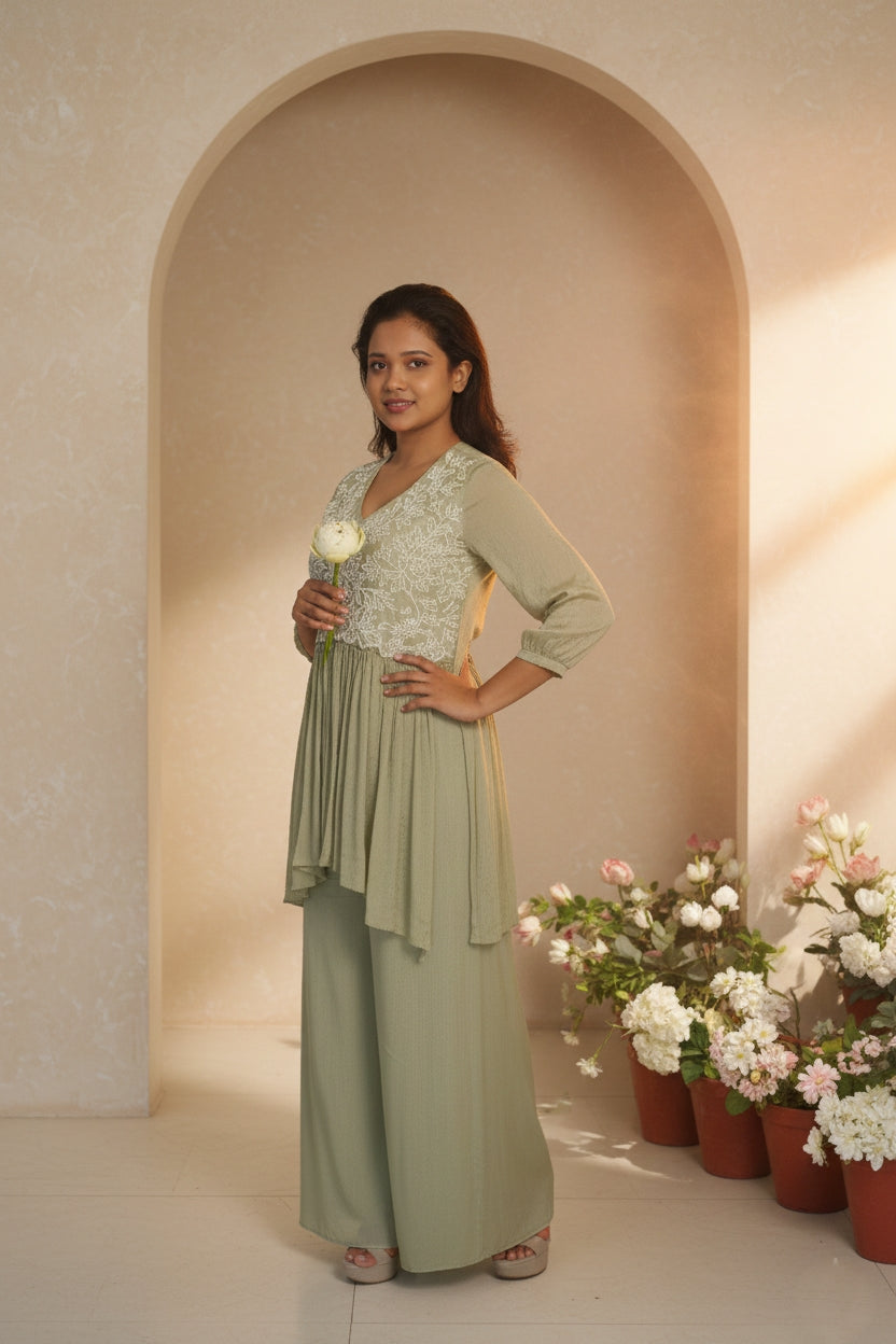 Pista Colour Embroidry Sharara Suit