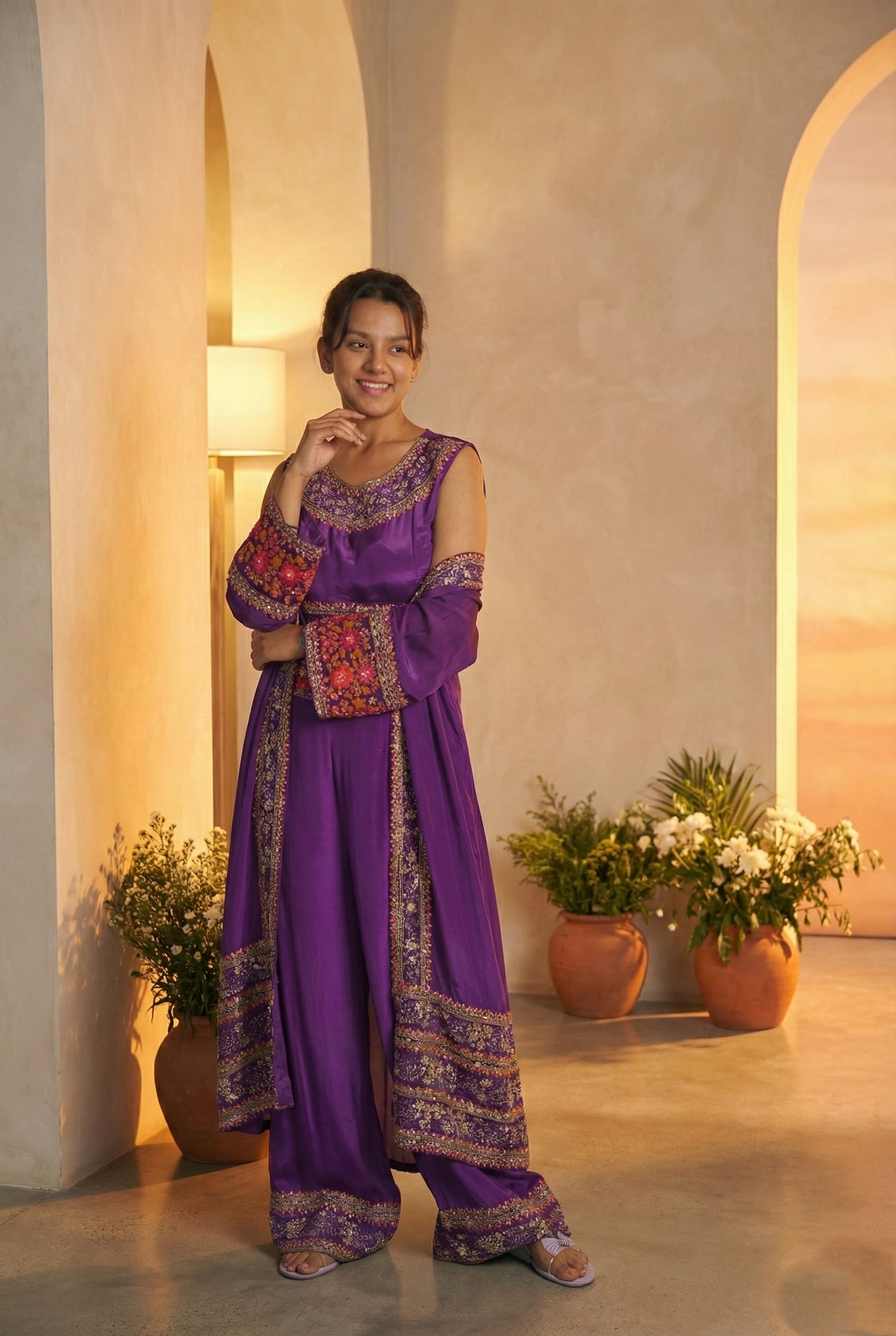 Voilet Embroidry Sharara Suit