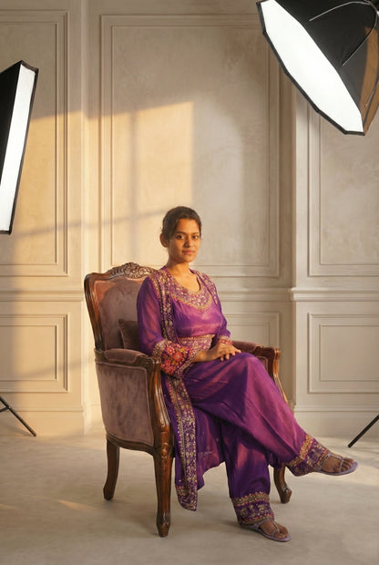 Voilet Embroidry Sharara Suit