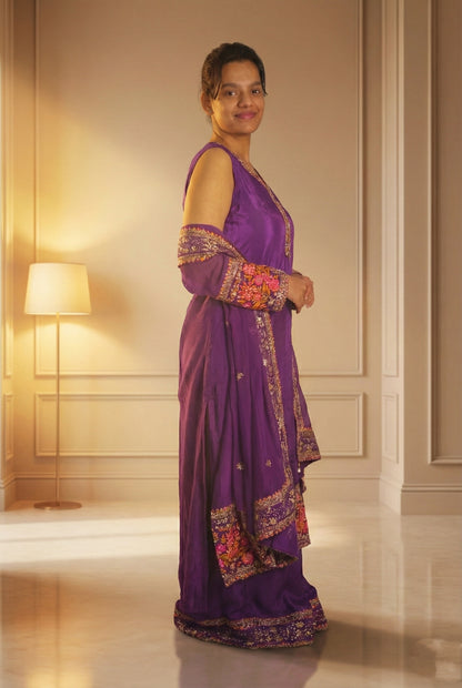 Voilet Embroidry Sharara Suit