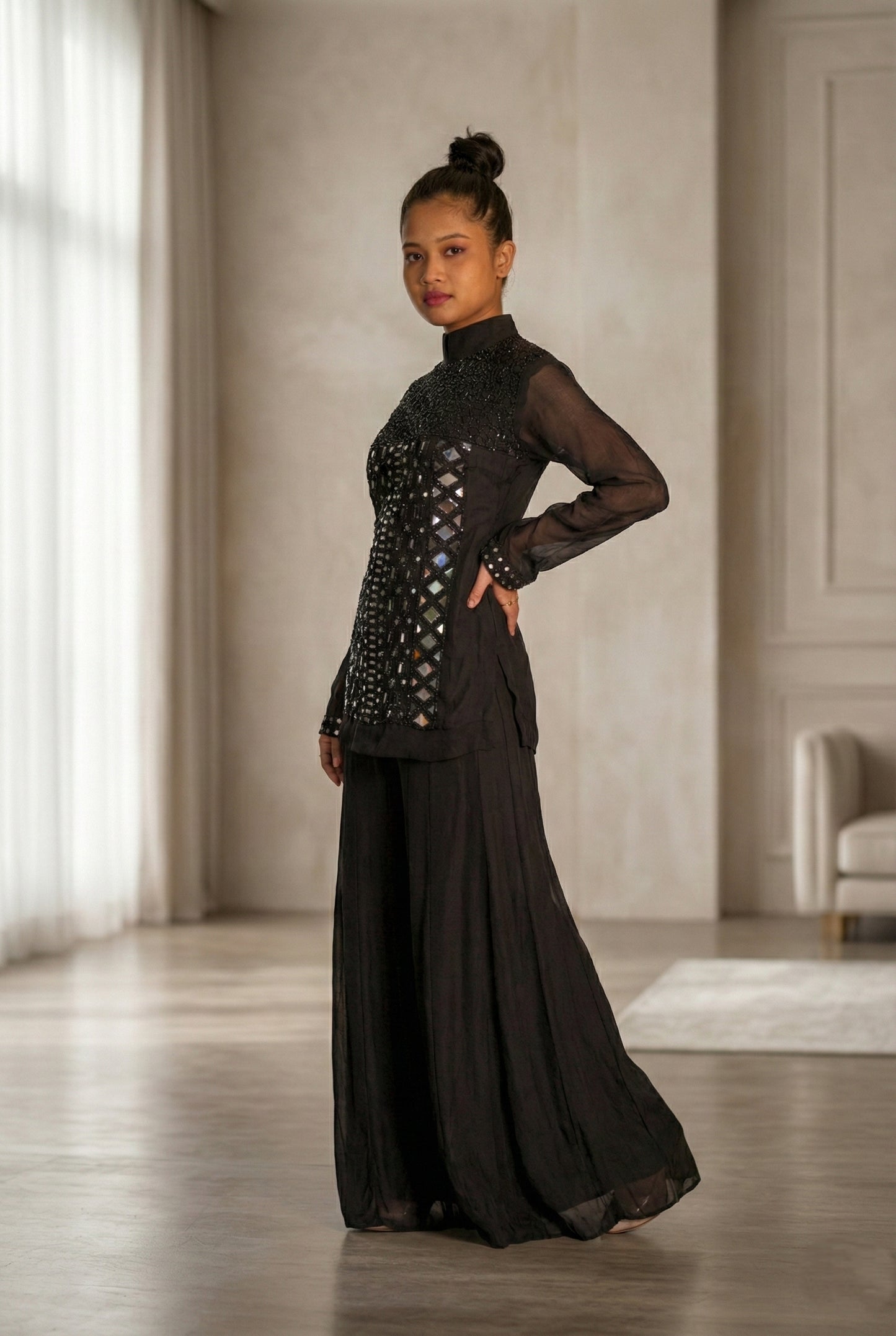 Black Embroidry Sharara Suit