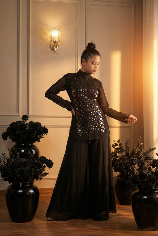 Black Embroidry Sharara Suit
