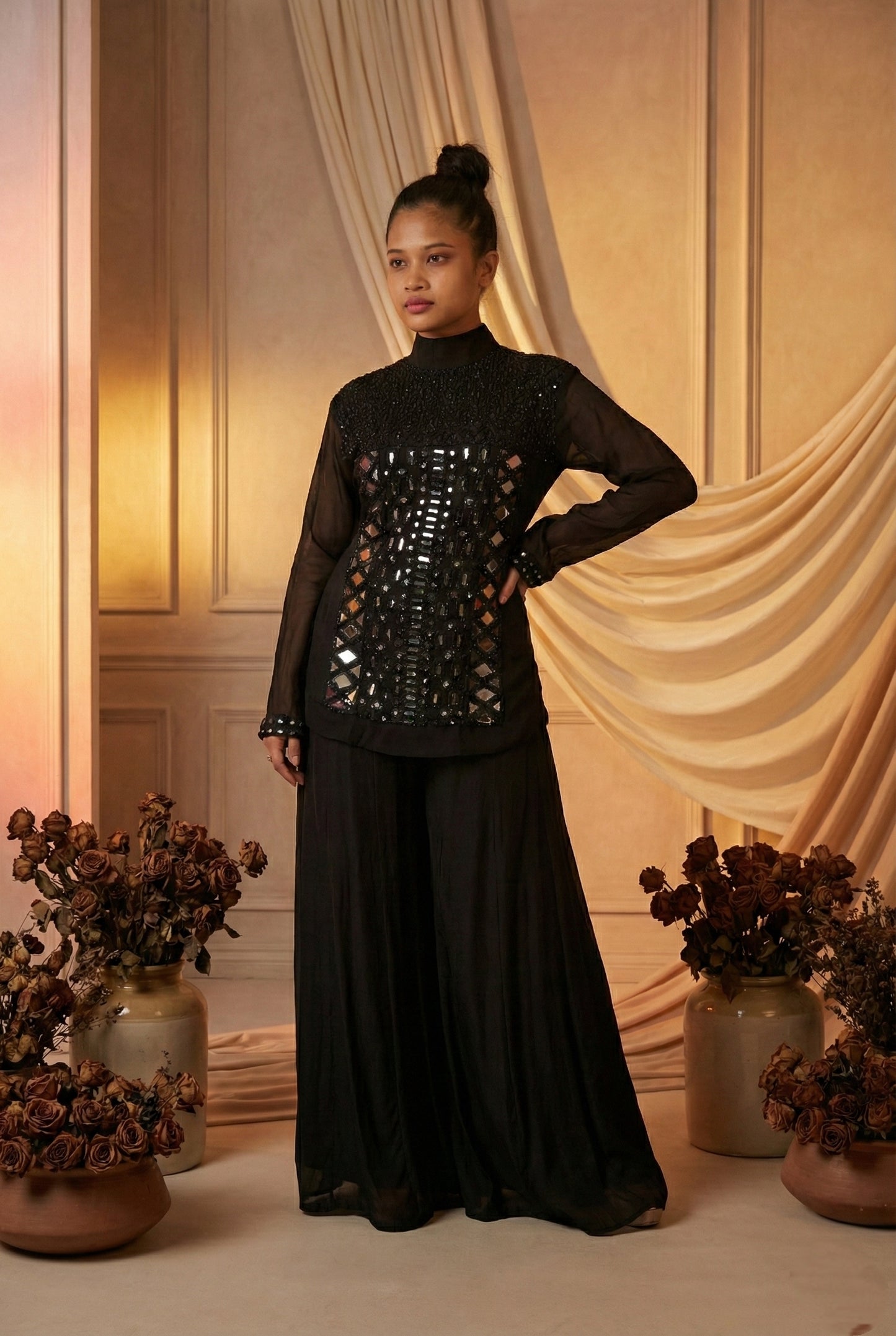 Black Embroidry Sharara Suit