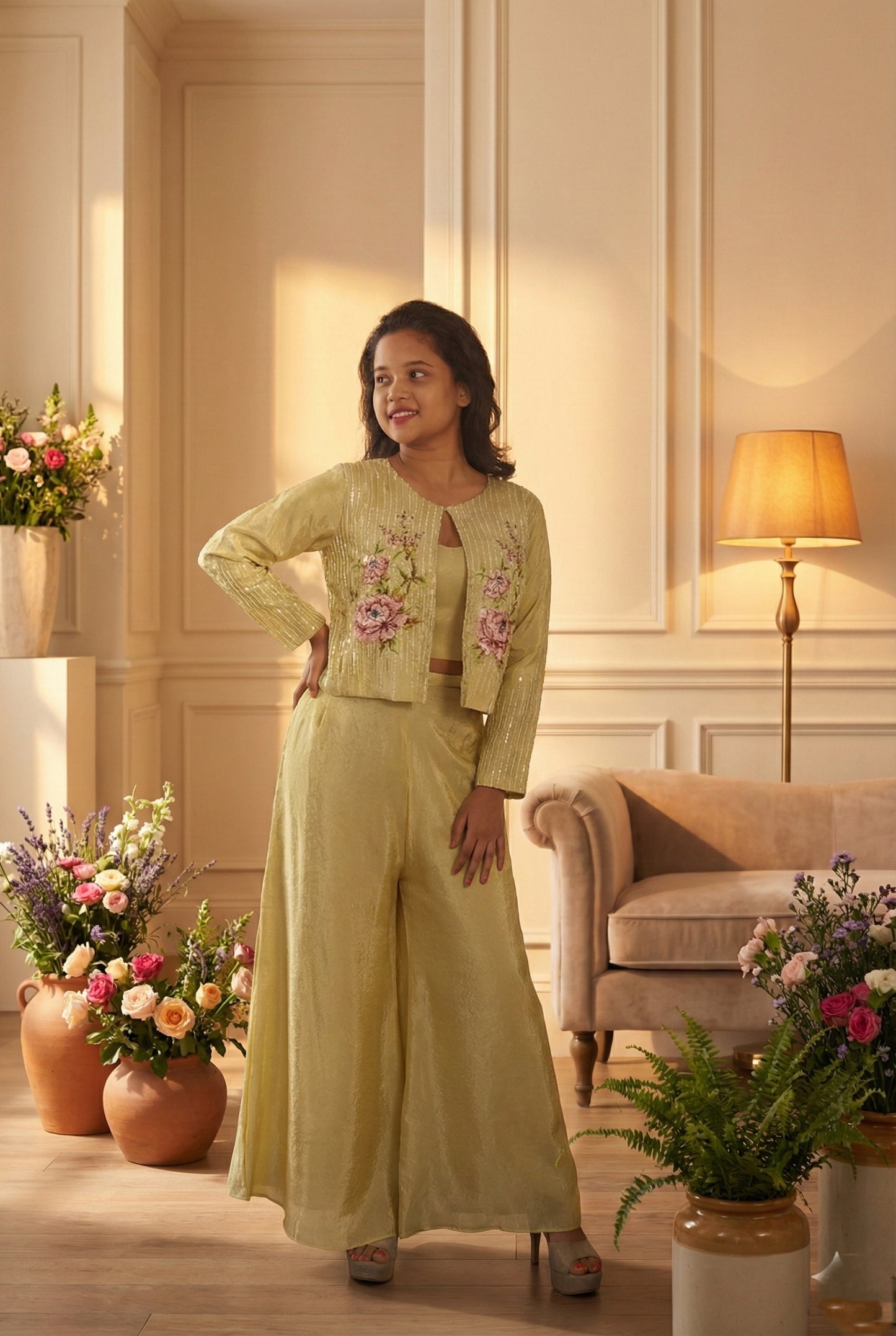 Light Green Embrodiery Sharara Suit