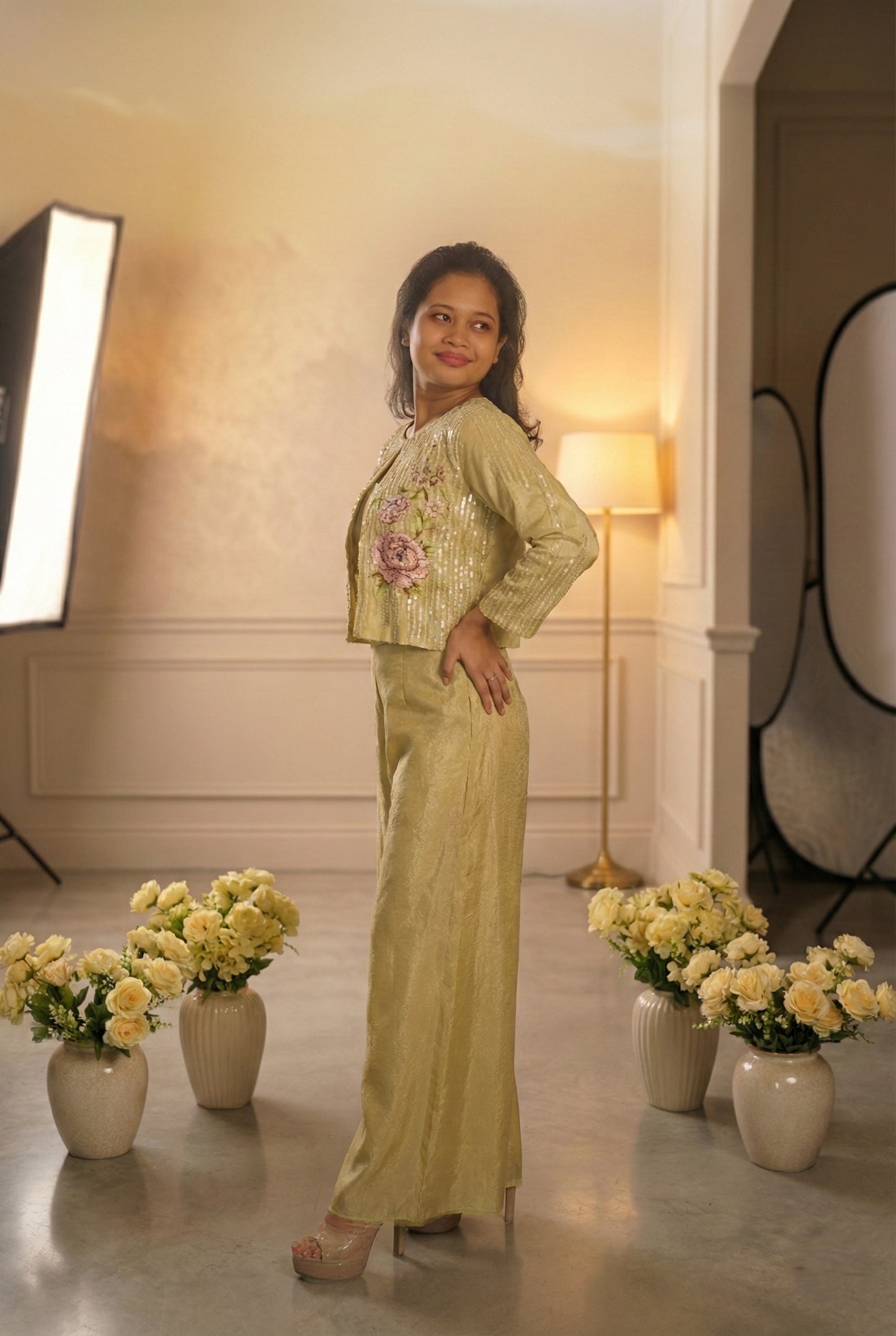 Light Green Embrodiery Sharara Suit