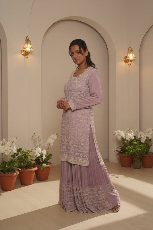 Noor-e-Mehfil - Lilac Luxe Sequin Kurta Sharara Set
