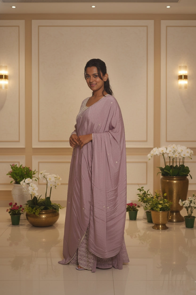 Lavender Embroidry Sharara Suit