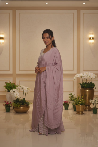 Lavender Embroidry Sharara Suit