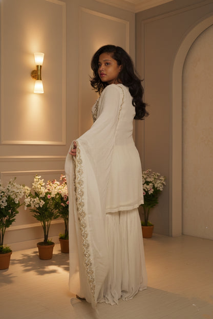 White Embroidry Sharara Suit