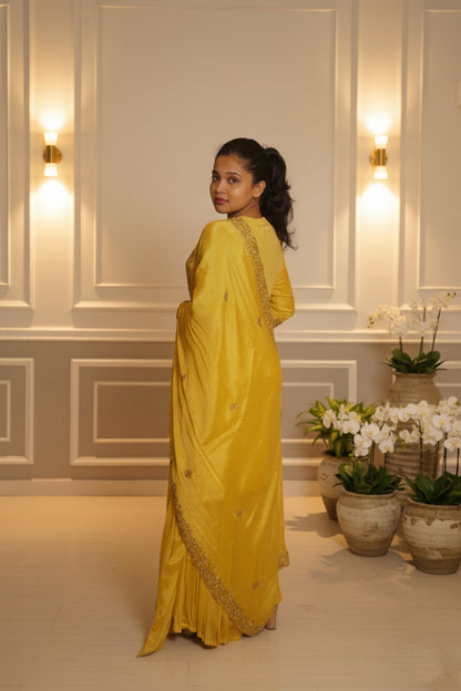 Yellow Embroidry Sharara Suit