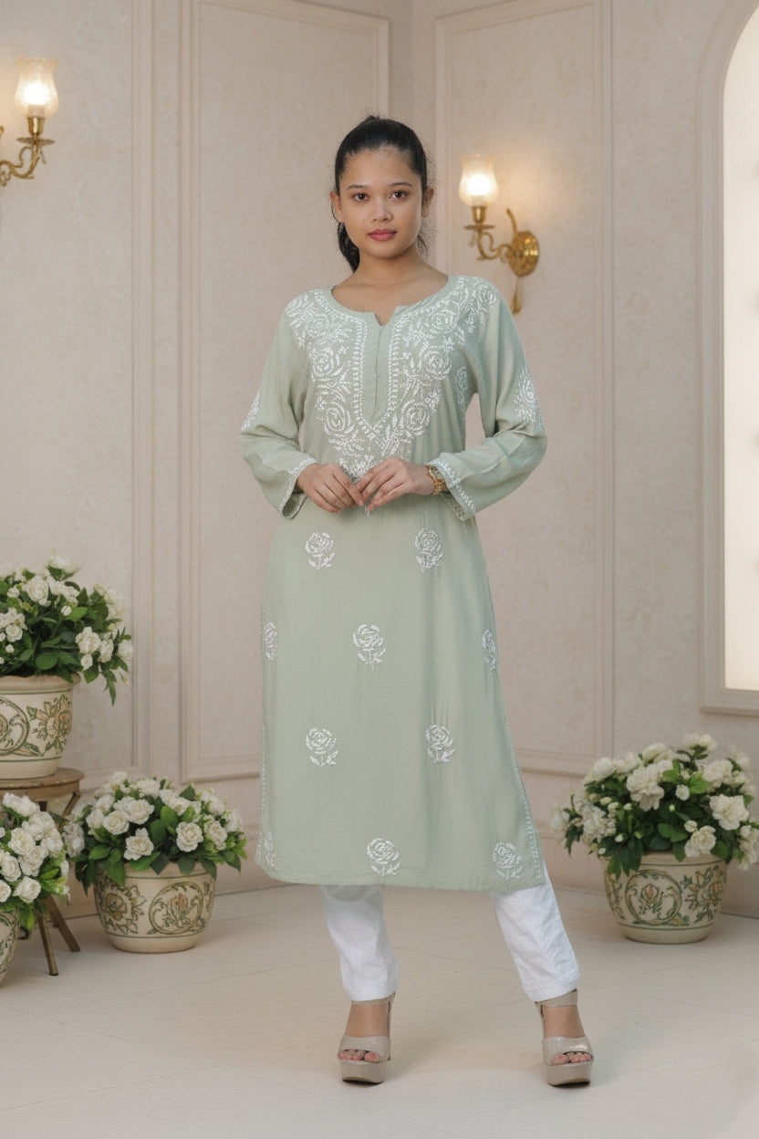 Pista Color Chikankari Suit
