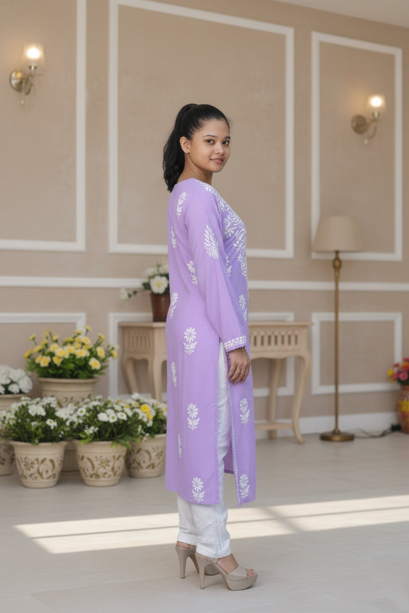 Lavendar Kurti Chikankari Suit