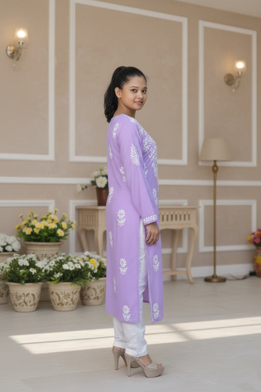 Lavendar Kurti Chikankari Suit