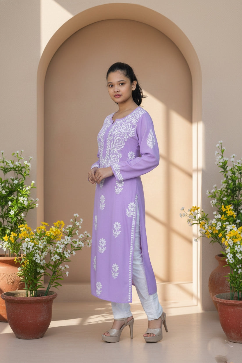 Lavendar Kurti Chikankari Suit
