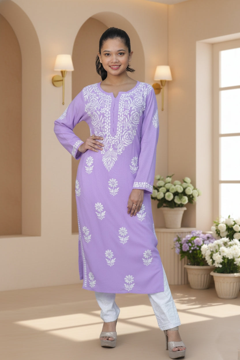 Lavendar Kurti Chikankari Suit