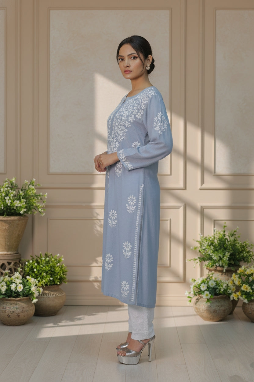 Noor-e-Lucknow - Chikankari Daisy Embroidered Kurta