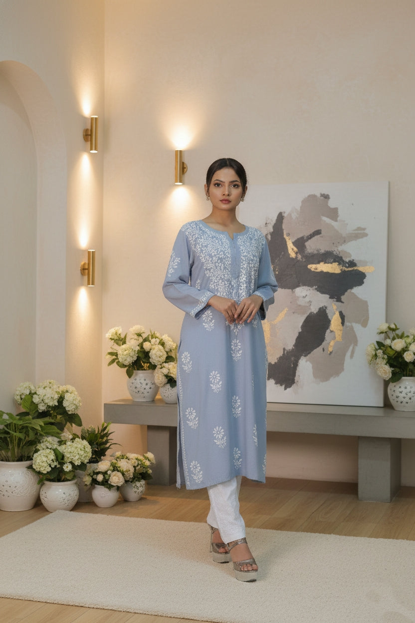 Grey Chikankari Suit