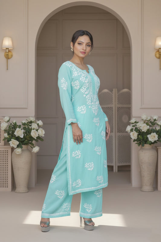 Sky Blue Chikankari Suit