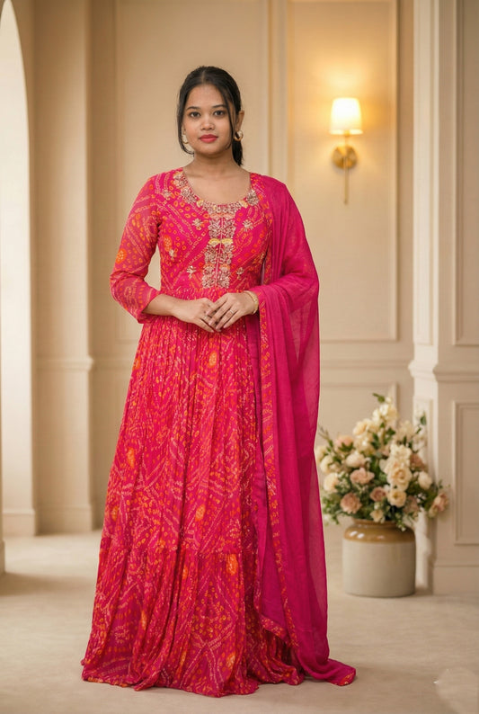 Pink Bandhej Suit