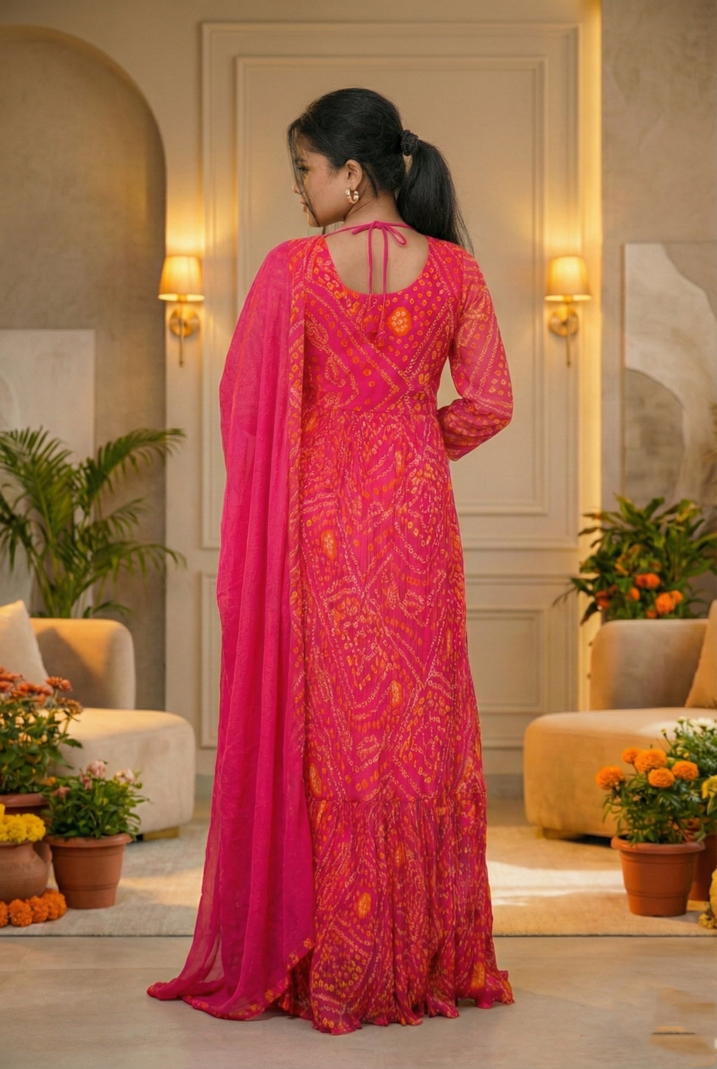 Pink Bandhej Suit