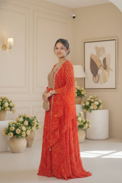 Orange Red Bandhej Suit