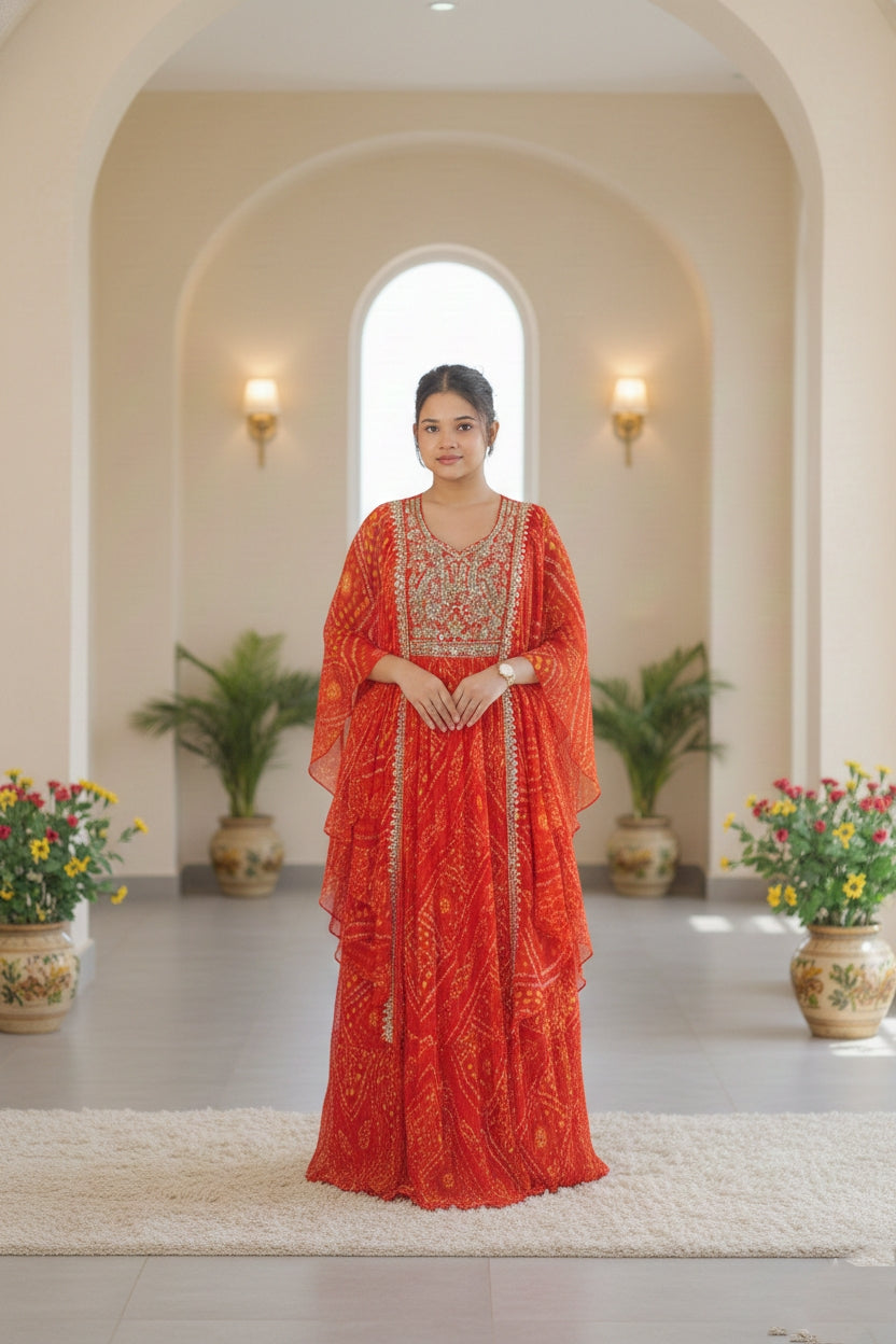 Orange Red Bandhej Suit