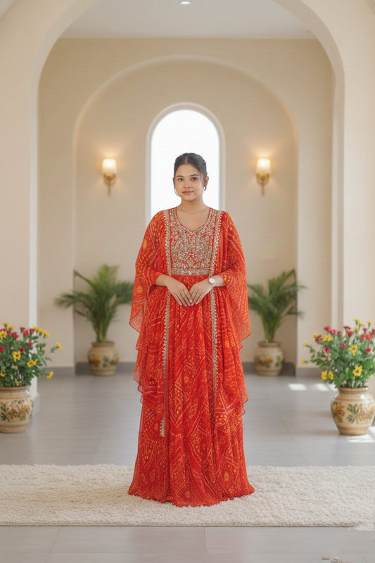 Orange Red Bandhej Suit