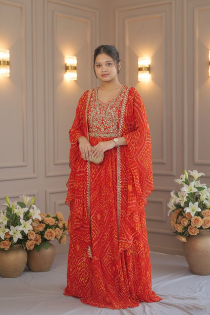 Orange Red Bandhej Suit