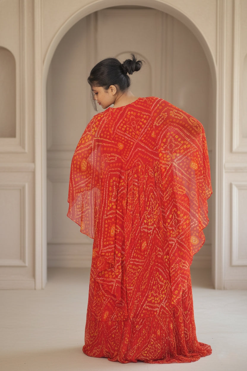 Orange Red Bandhej Suit