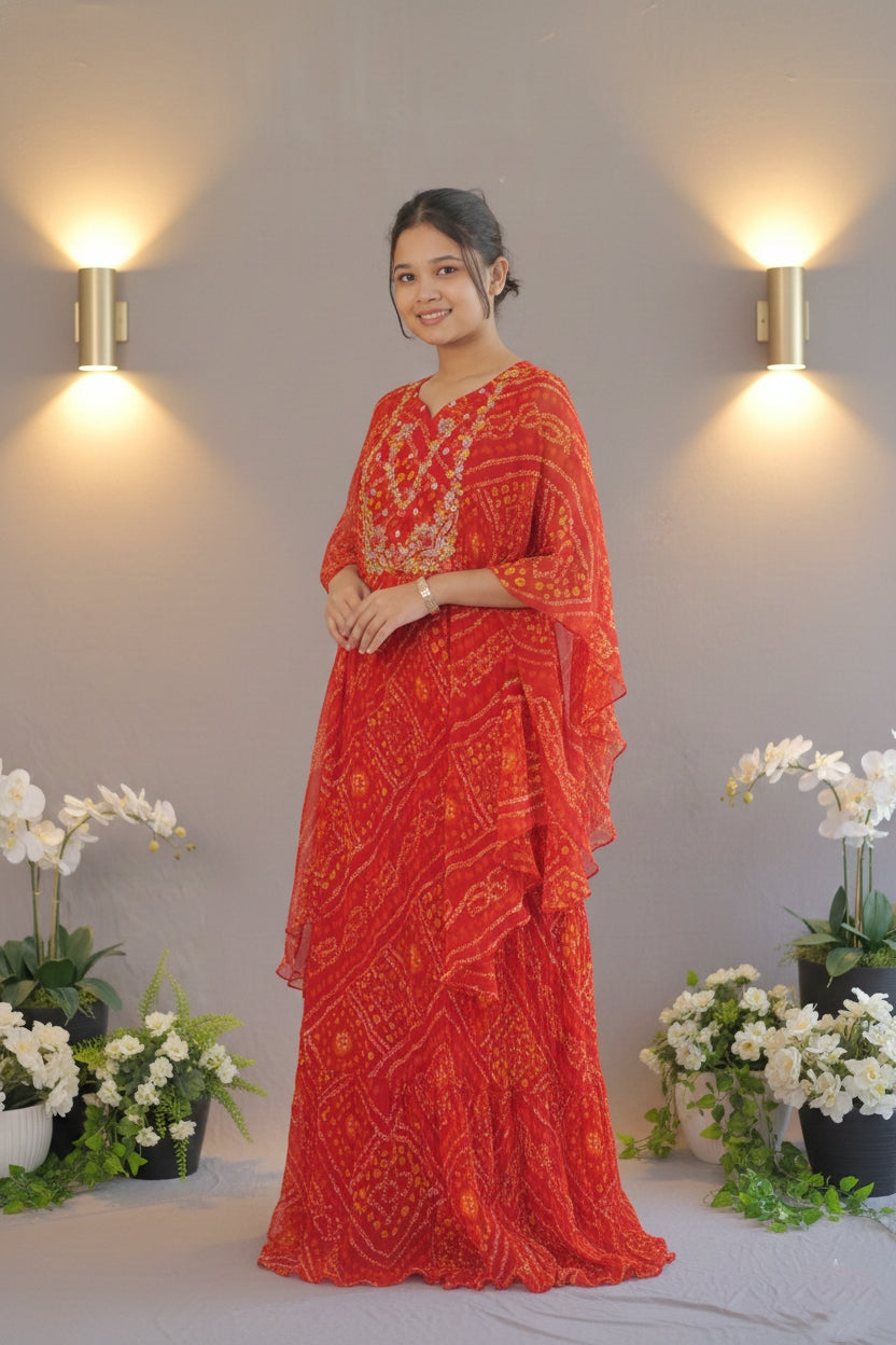 Orange Red Bandhej Suit