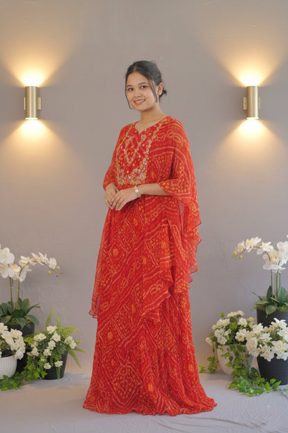 Orange Red Bandhej Suit