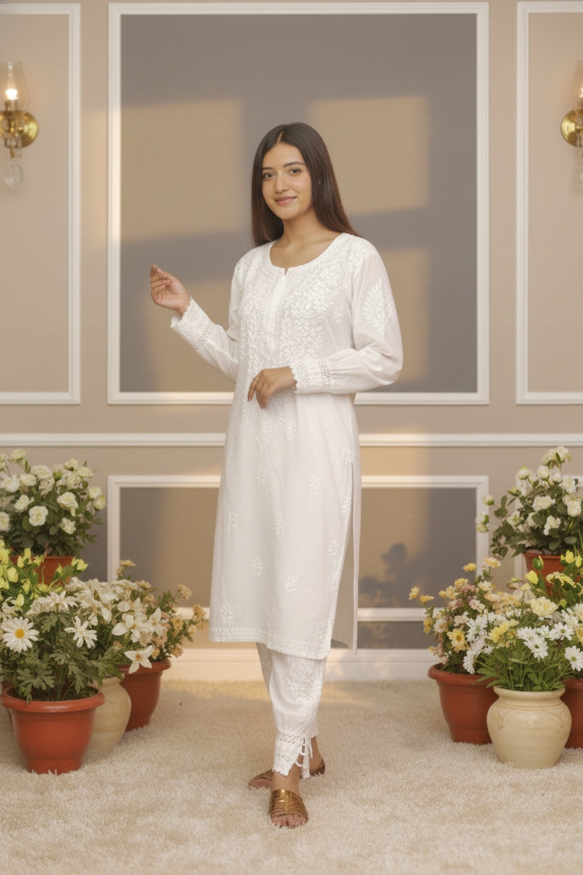 White Chikankari Suit