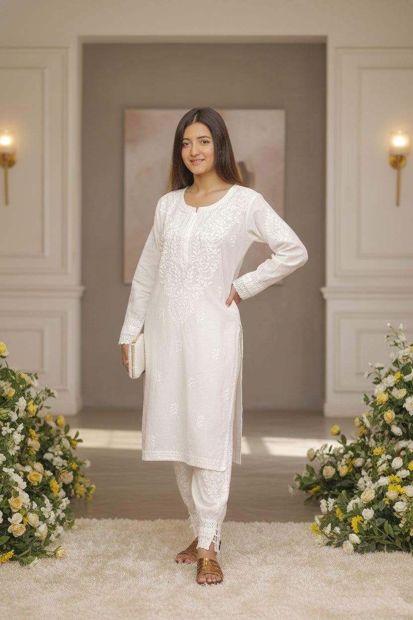 White Chikankari Suit